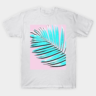 Palm print, Tropical Plant, Palm leaf, Blue, Pink,  Minimal, Tropical art, Modern T-Shirt